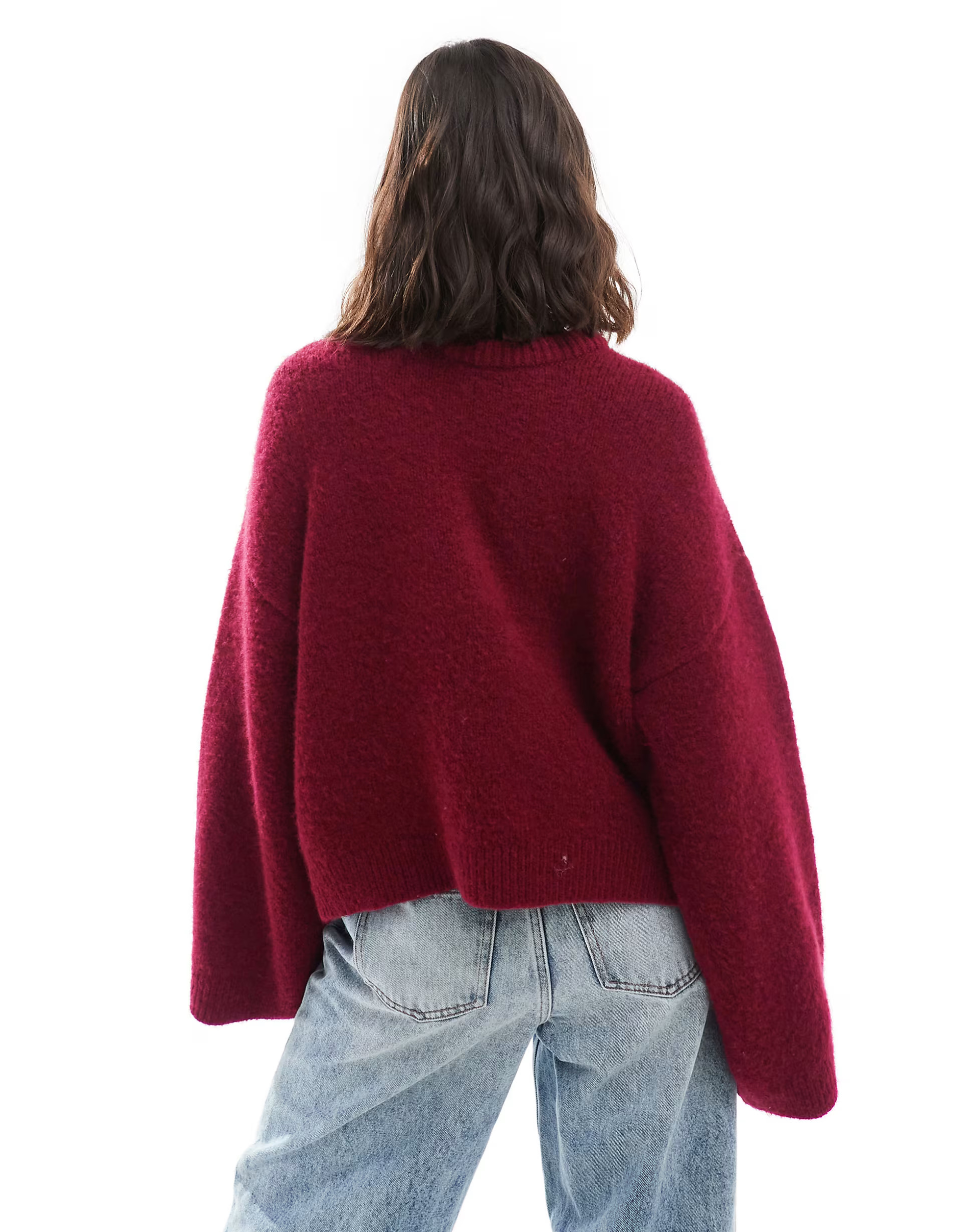 ASOS DESIGN fluffy wide sleeve knitted jumper in burgundy | ASOS | ASOS (Global)