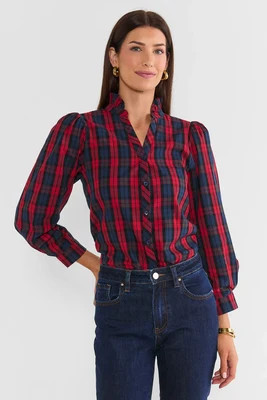 Red Plaid Stand Collar Top | Avara