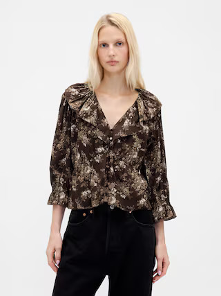 Ruffle Collar V-Neck Top | Gap (US)