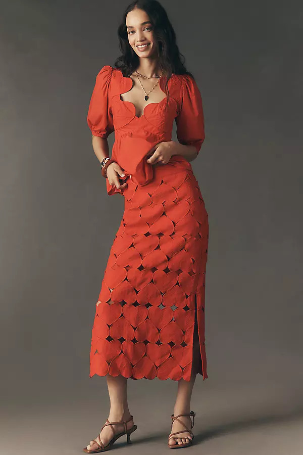 Cutout Hearts Linen Midi Skirt | Anthropologie (US)