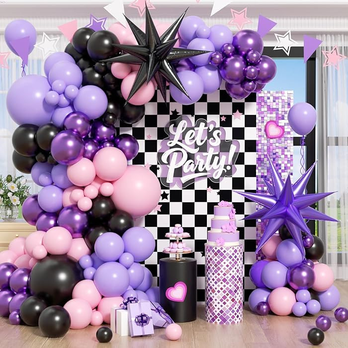 130pcs Pink and Purple Balloon Arch Kit, Pink Metallic Pastel Purple Black Balloons for Baby Show... | Amazon (US)