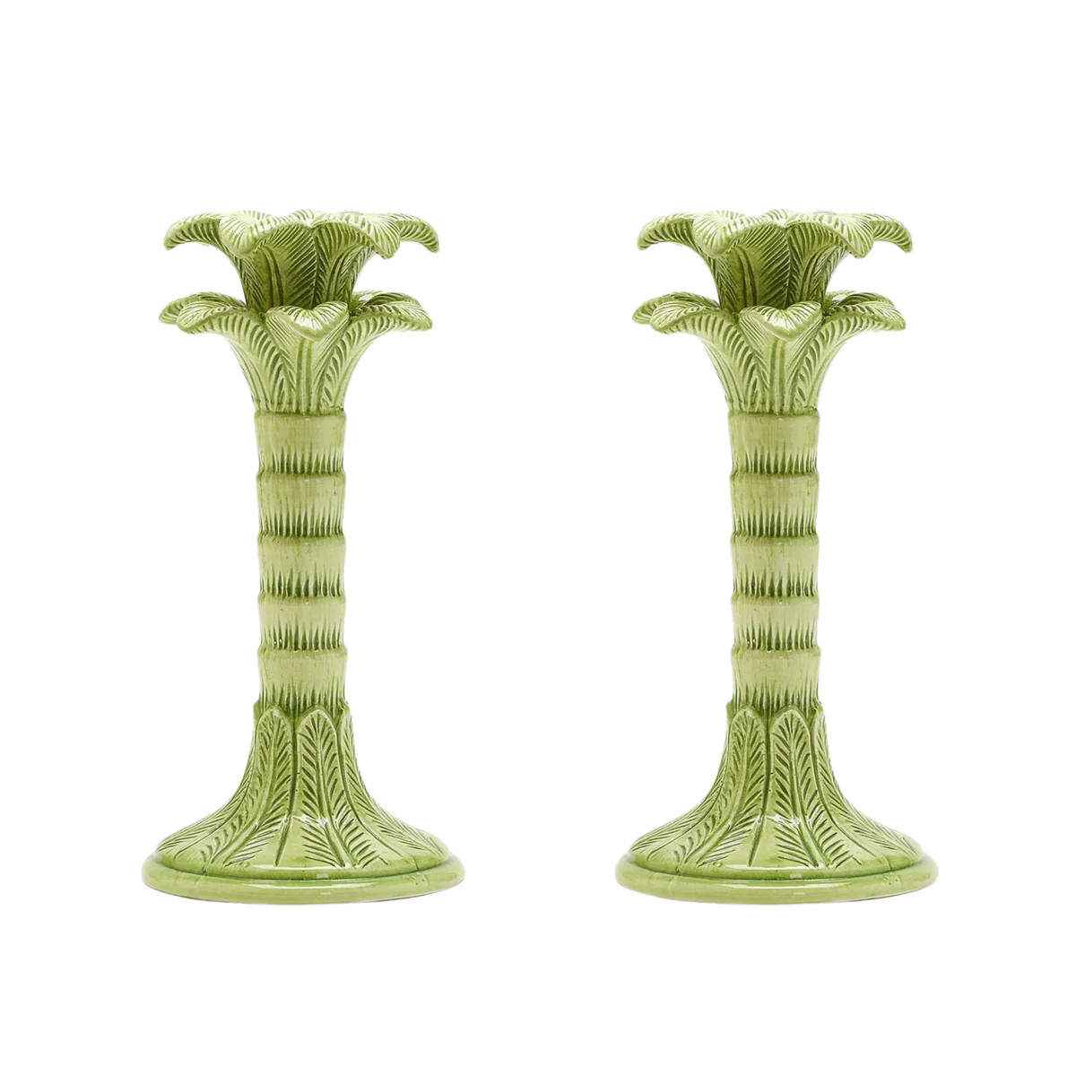 Set of Two Green Palm Leaf Taper Candlestick Holders | The Well Appointed House, LLC