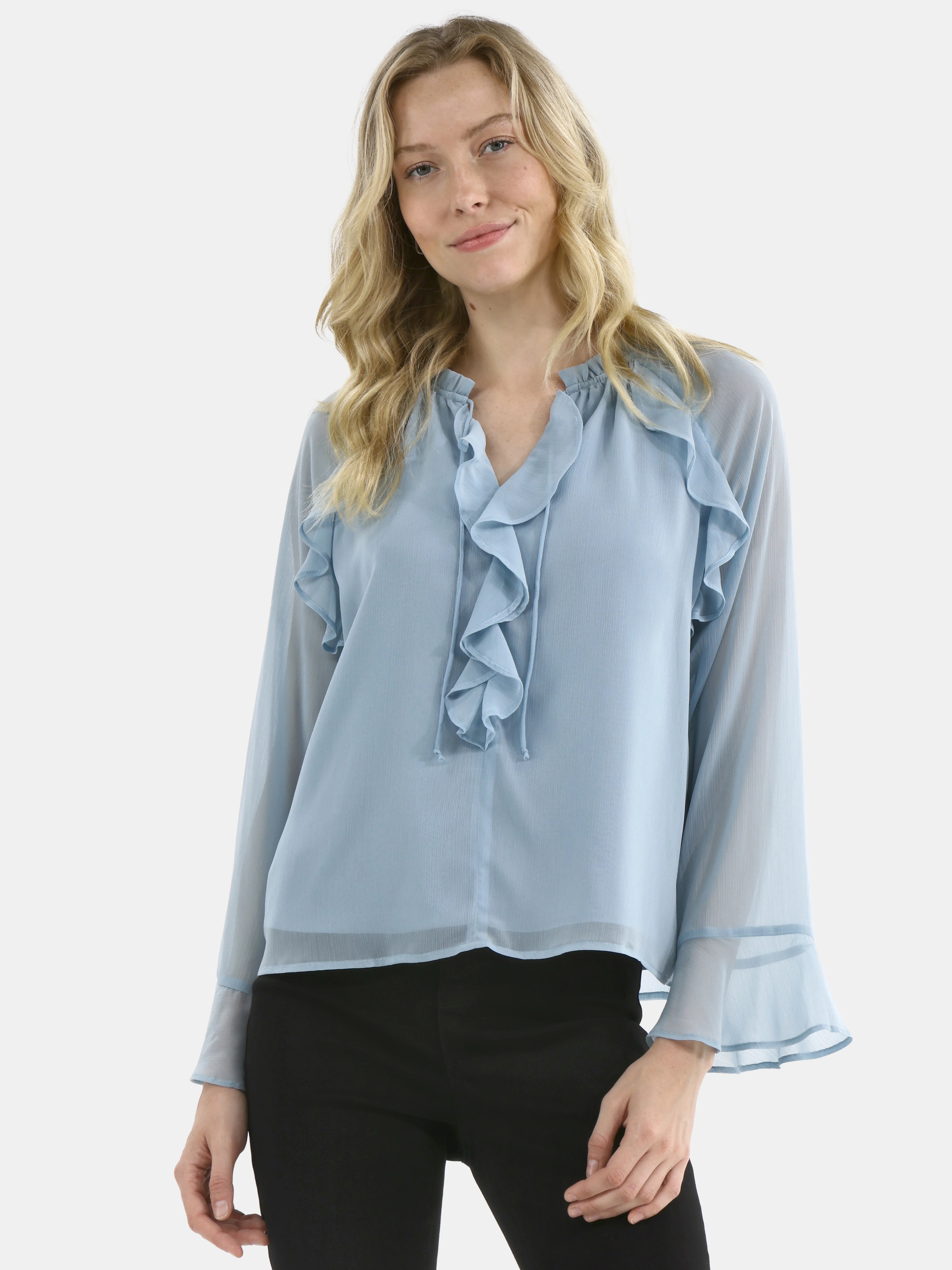 Time and Tru Women's Ruffle Blouse with Long Sleeves, Sizes XS-XXXL | Walmart (US)