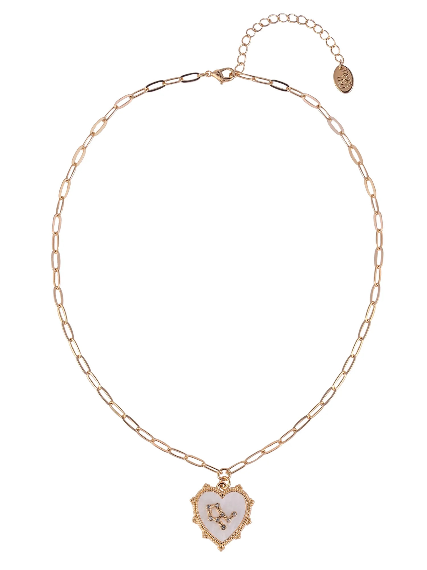Time and Tru Women's Oval Link Chain Heart with Stone and Inset Constellation "Gemini" Goldtone R... | Walmart (US)