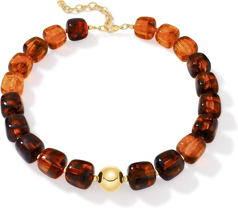 Chunky Beaded Choker Necklace for Women Trendy Statement Necklace Adjustable Gold Chain with Squa... | Amazon (US)
