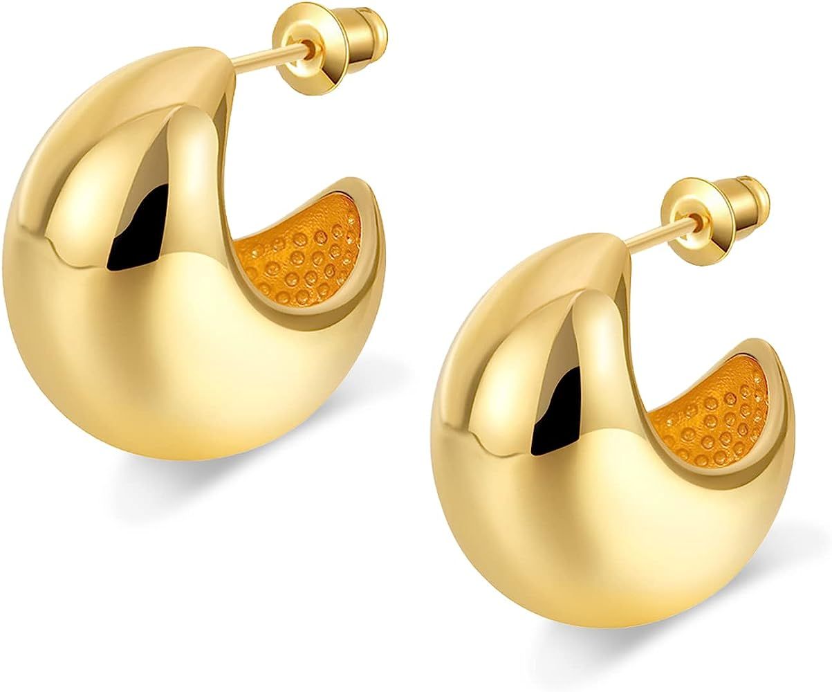 HEEYA® Chunky Gold Hoop Earrings - Gold Hoops Earrings for Women - 14K Real Gold Plated Chunky H... | Amazon (US)