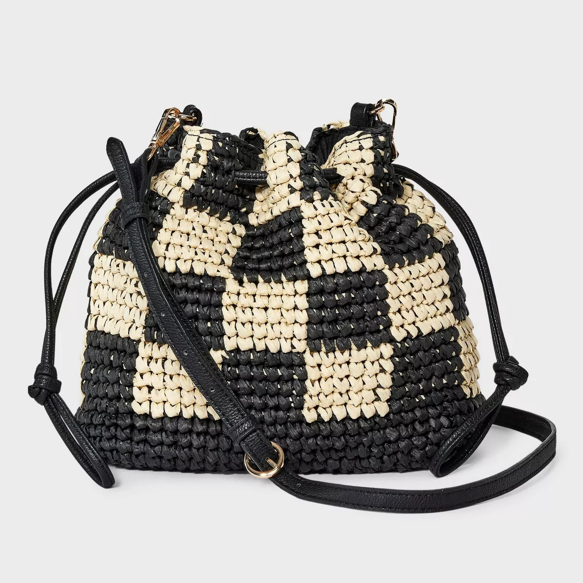 Straw Checker Drawstring Crossbody Bag - Universal Thread™ Black | Target