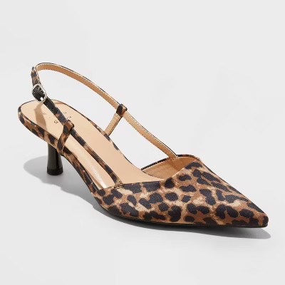 Women's Annette Satin Slingback Heels with Memory Foam Insole - A New Day™ Light Brown 8.5: Leopard Spot Pattern | Target