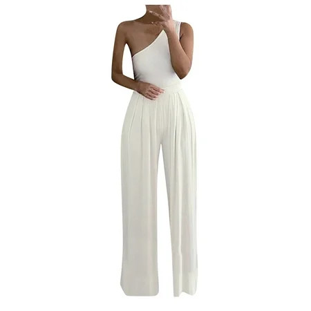Mrat Jumpsuit Work Pants Women Ladies Fashion Wide Leg Pants Polka Dot Striped Printed One-shoulder  | Walmart (US)