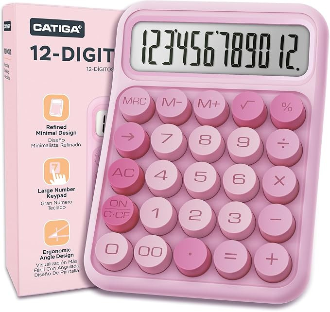 CATIGA Mechanical Switch Calculator, Pink Calculator with 12 Digit Large LCD Display & Big Button... | Amazon (US)