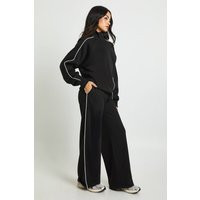 boohoo Women's Half Zip Sweatshirt Piping Detail Tracksuit in Black | Size: Medium | Knitted | boohoo (US & Canada)