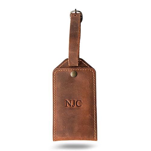 PEGAI Personalized 100% Soft Touch Rustic Leather Luggage ID Tag, Secure With Snap Closure and Ea... | Amazon (US)