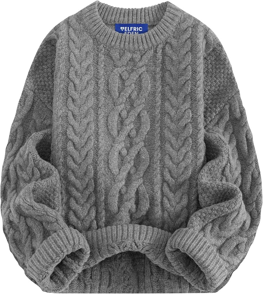Aelfric Eden Sweaters for Women Oversized Chunky Cable Knit Crew Neck Solid Pullover Sweater Tren... | Amazon (US)