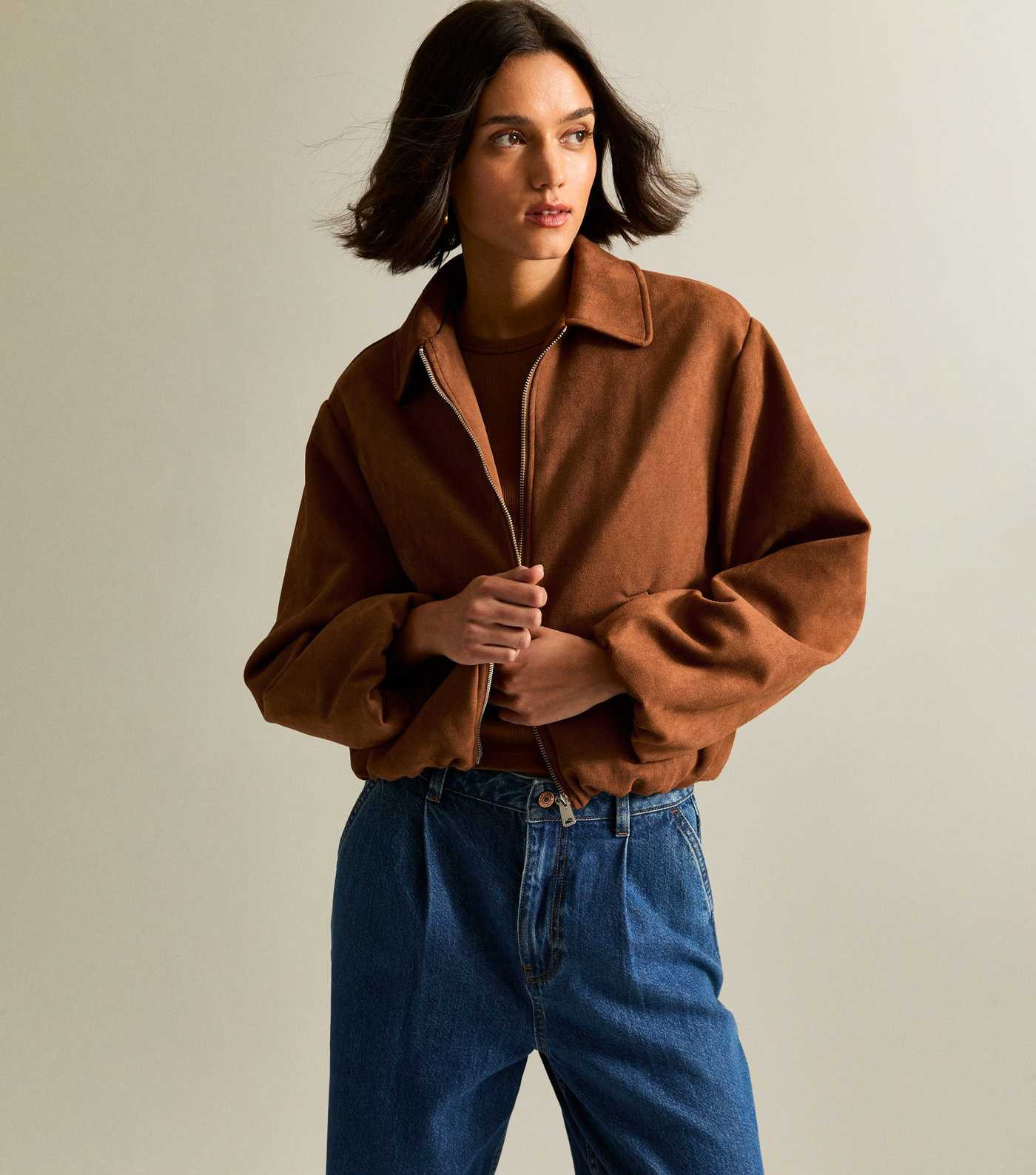 Tan Faux Suede Bubblehem Bomber Jacket | New Look | New Look (UK)