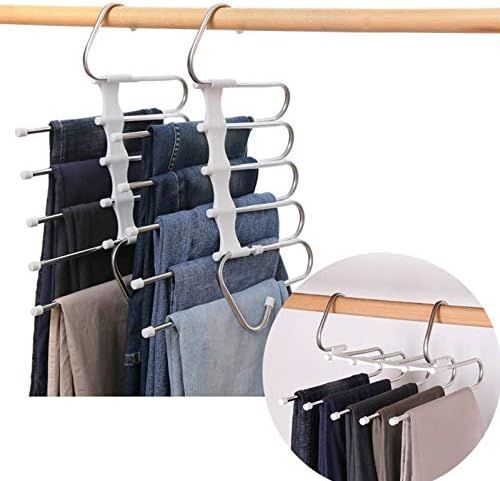 OUEEGER 2 Pack Space Saving Pants Hangers, Foldable 5 Layers Stainless Steel Jeans Organizer for ... | Amazon (US)