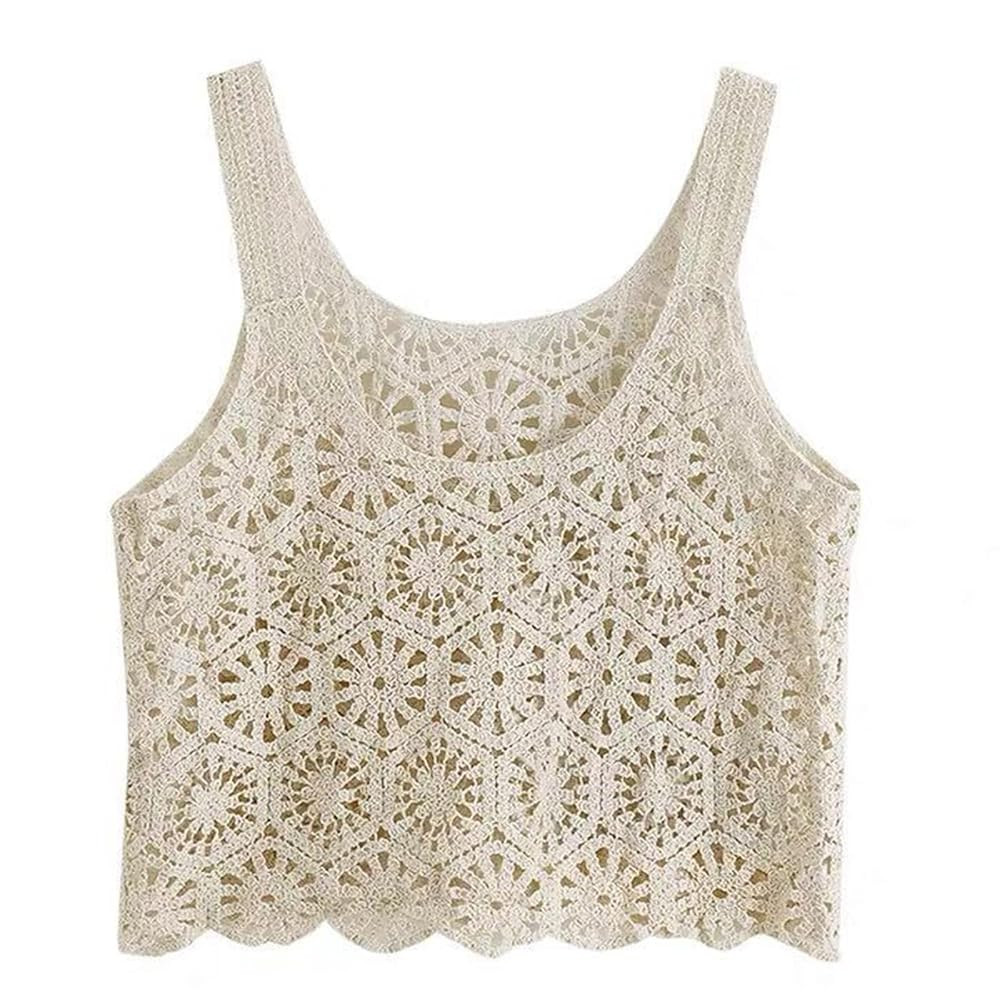 (One Size/Suitable for Height 155-160)、Women Crochet Cropped Tank Tops, Boho Hollow Out Floral ... | Amazon (US)