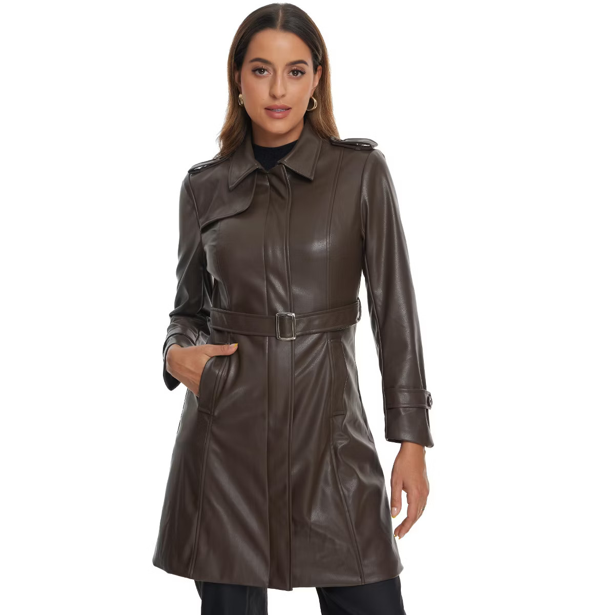 Allegra K Women's Lapel Slim Fit Long Sleeve Zip Faux Leather Jacket Coat | Target