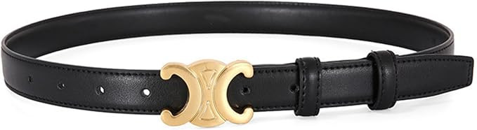 Women 2.5cm Thin Leather Belt Fashion Designer Belts For Jeans Pants Dresses With Gold Buckle | Amazon (US)