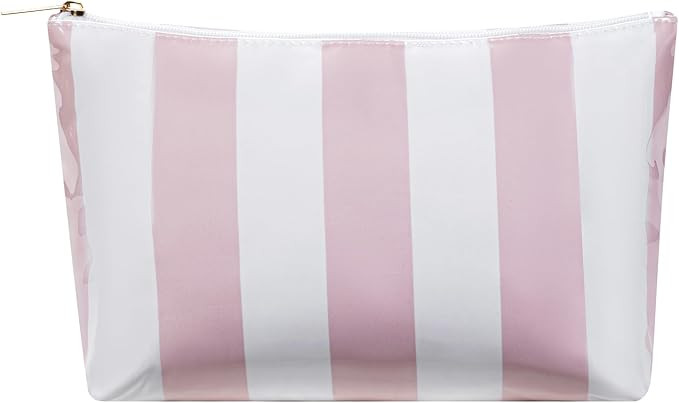 RSRSLEII Large Waterproof Travel Striped Makeup Bag, Aesthetic PVC Toiletry Bag, Coquette Cosmeti... | Amazon (US)