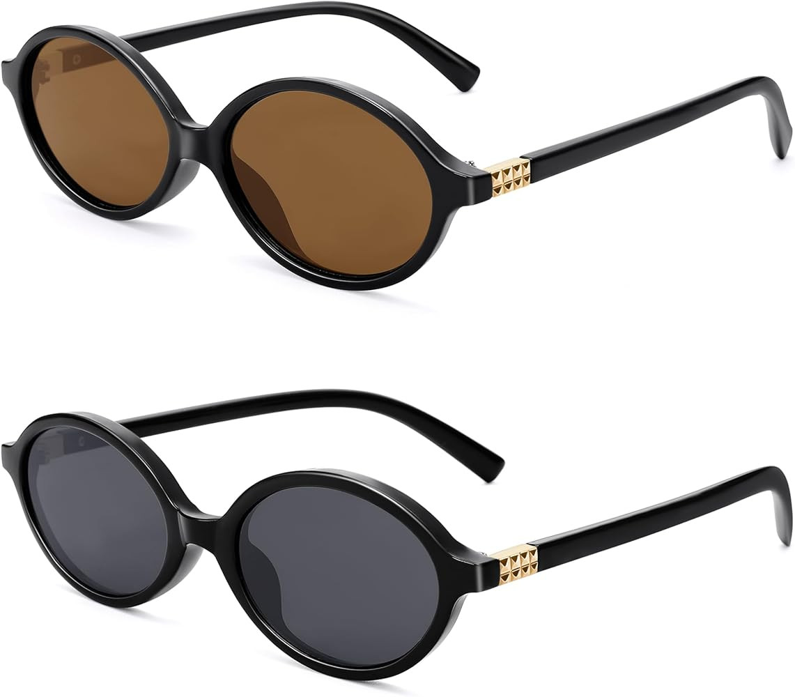 NULOOQ Retro Oval Sunglasses for Women 90s Trendy Vintage Small Round Sunnies Shades | Amazon (US)