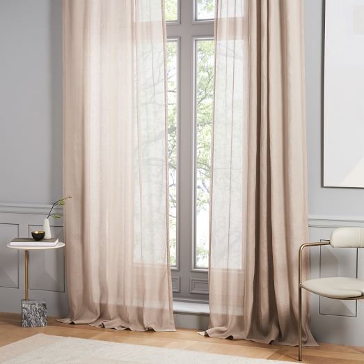 Sheer Belgian Flax Linen Curtain - Dusty Blush | West Elm (US)