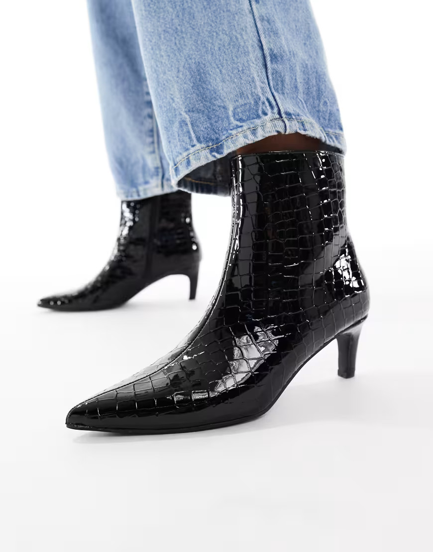 New Look croc heeled boot in black | ASOS (Global)