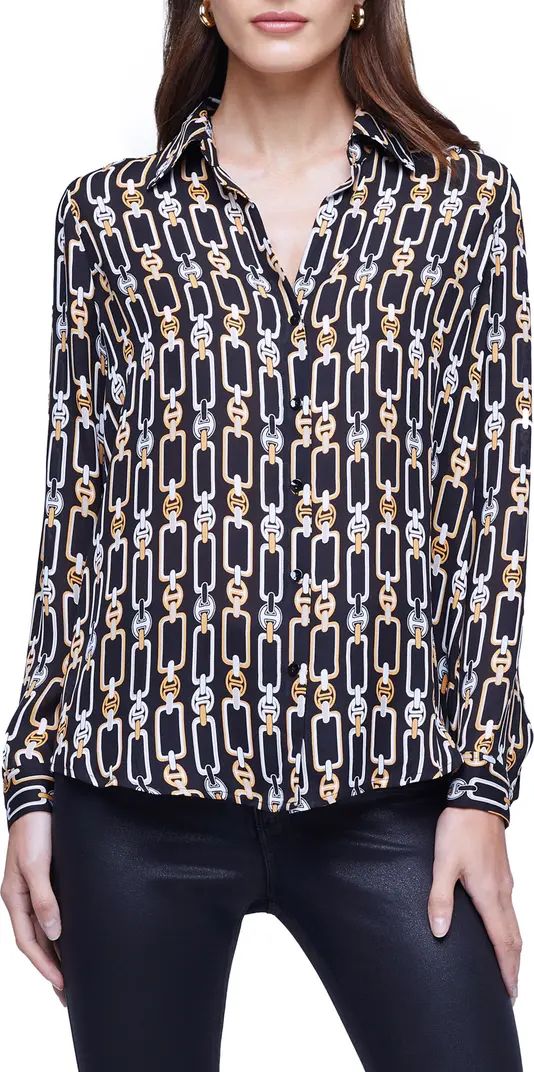 Nina Chain Link Print Silk Button-Up Blouse | Nordstrom