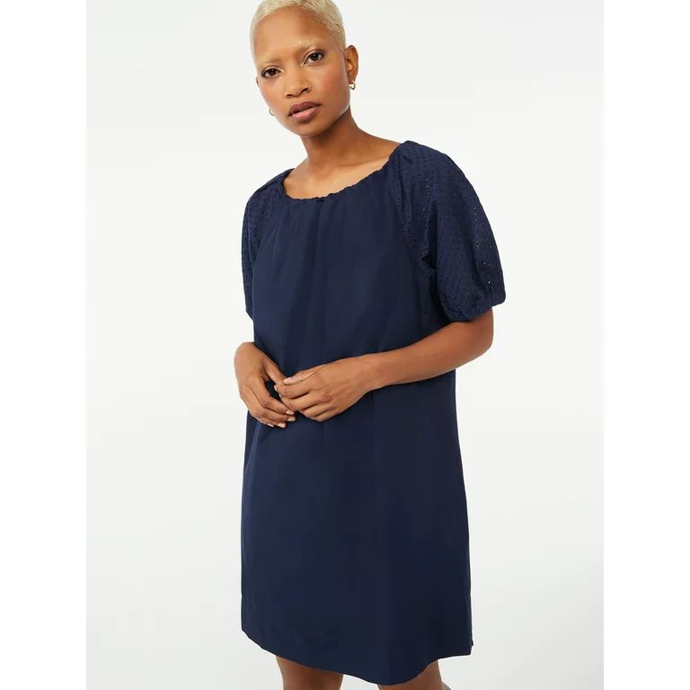 Free Assembly Women's Pleated Blouson Dress with Short Sleeves - Walmart.com | Walmart (US)
