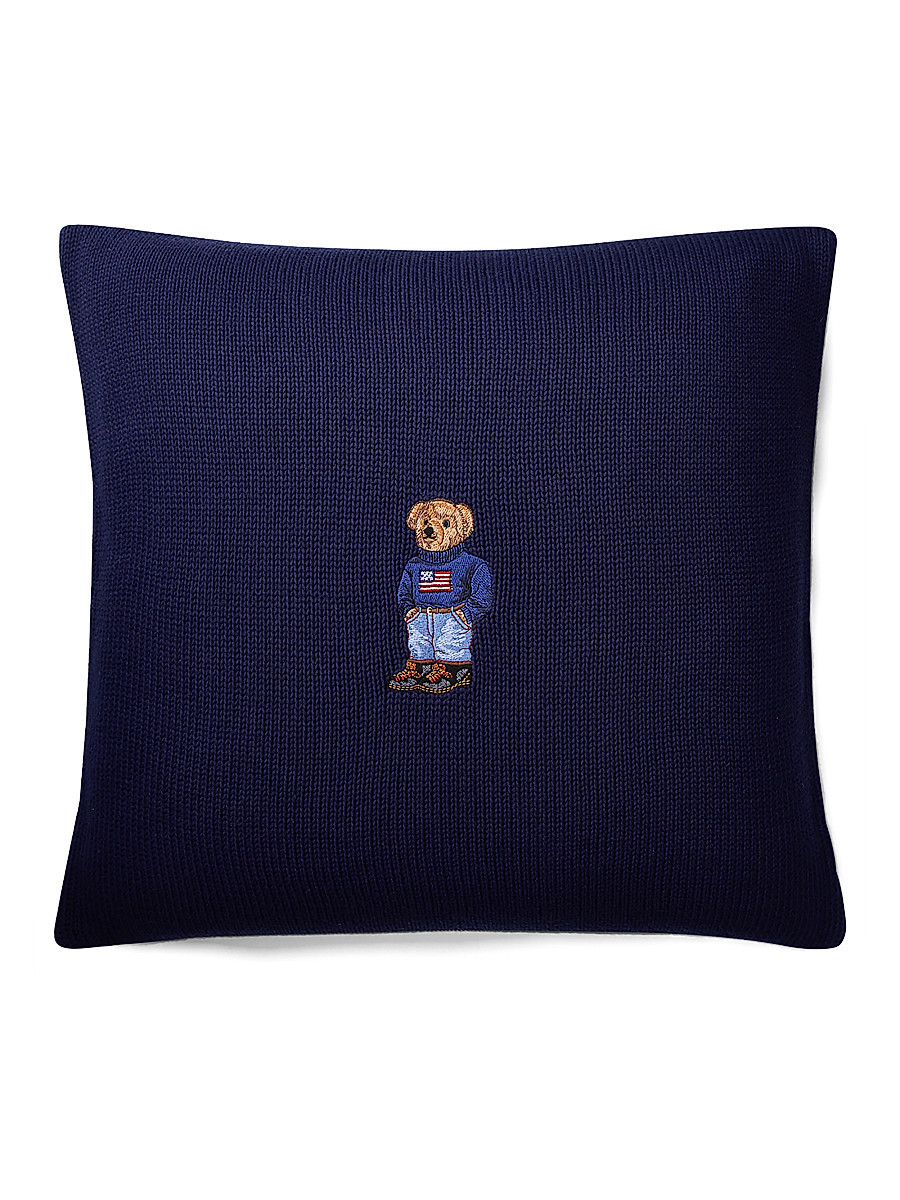 RL Flag Bear Knit Throw Pillow - Navy | Saks Fifth Avenue