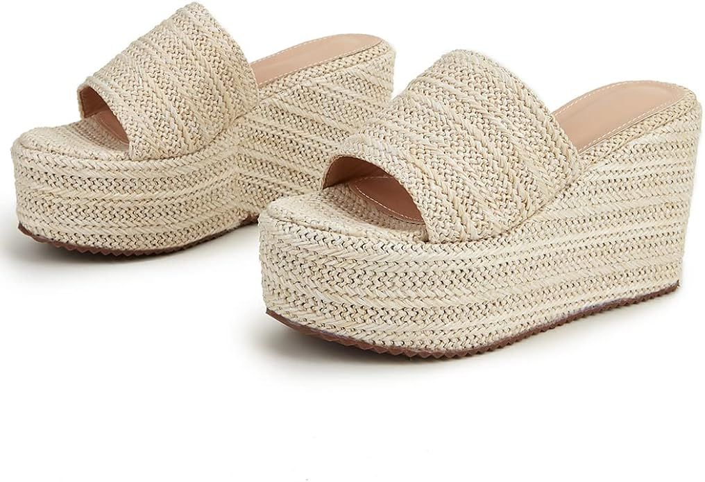 Mikarka Women's Espadrilles Wedge Slides Platform Sandals Summer High Heels Slippers With Comfort | Amazon (US)