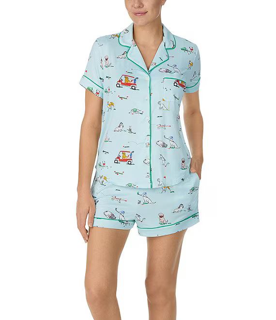Short Sleeve Notch Collar Brushed Jersey Short Dashing Dogs Pajama Set | Dillard's