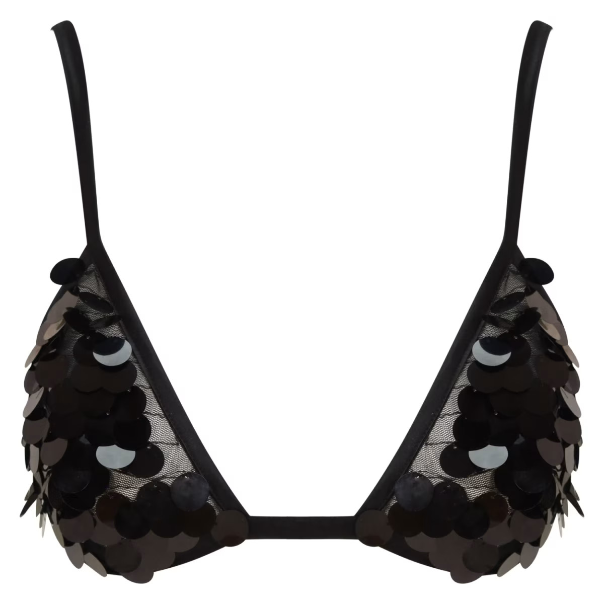 Naomi Black Sequinned Bikini Bra Top | Wolf & Badger (US)