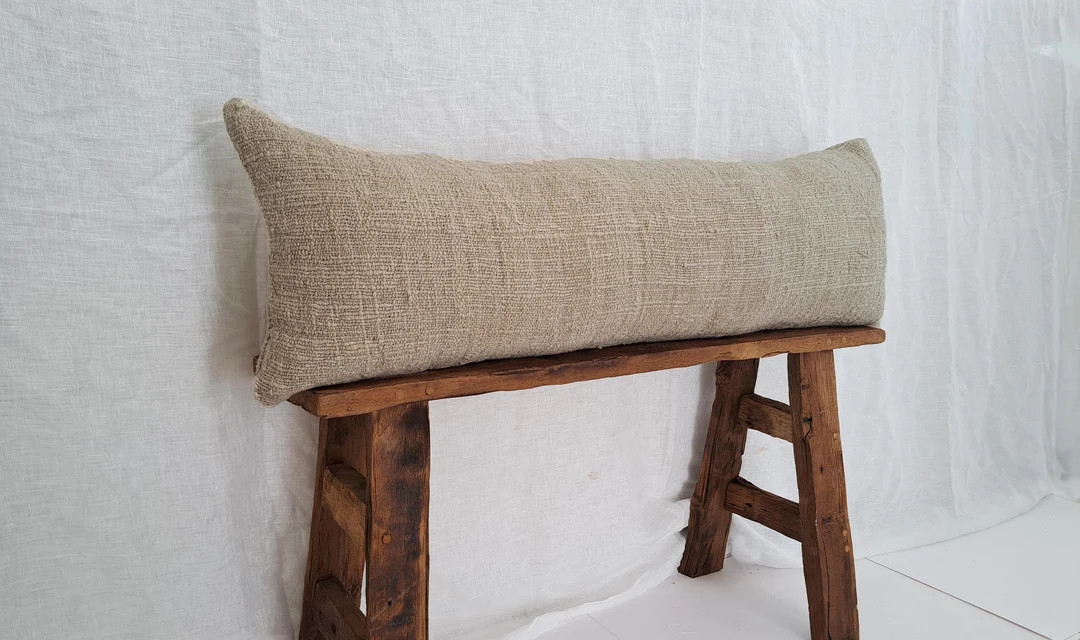 Long Lumbar Pillow, Gray Lumbar Pillow, Large Lumbar Pillow, Long Pillow, Handwoven Cushion Cover... | Etsy (US)
