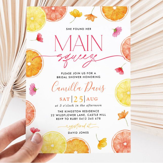 Main Squeeze Citrus Bridal Shower Lemon Bright Invitation | Zazzle