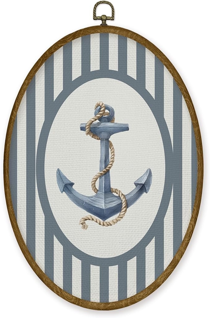 JMENGSSFL Coastal Nautical Anchor Oval Wall Art Decor, Ocean Beach Nursery Canvas Prints, Boat An... | Amazon (US)
