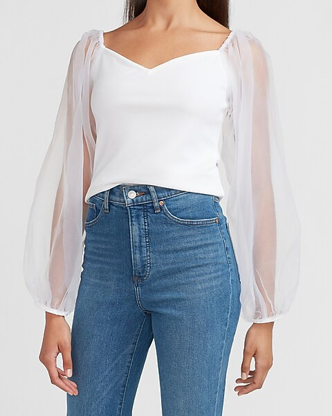 Organza Sleeve Sweetheart Top | Express