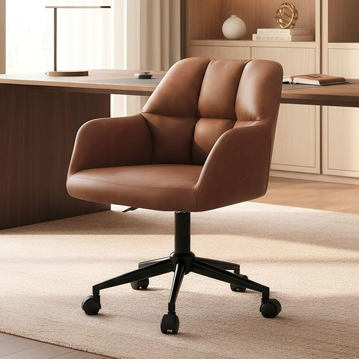 HNY Modern PU Leather Office Desk Chair, Height Adjustable Comfy Swivel Vanity Make up Chair with... | Amazon (US)