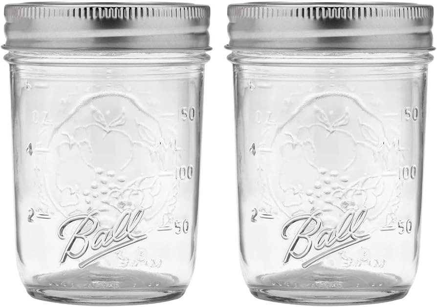 Ball Regular Mouth Mason Jars with Lids & Bands, Half Pint, 8-oz (2-Pack) | Amazon (US)