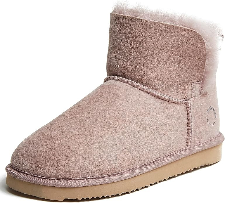 Dearfoams Women's Fireside Perth Genuine Shearling Foldover Boot Slipper | Amazon (US)