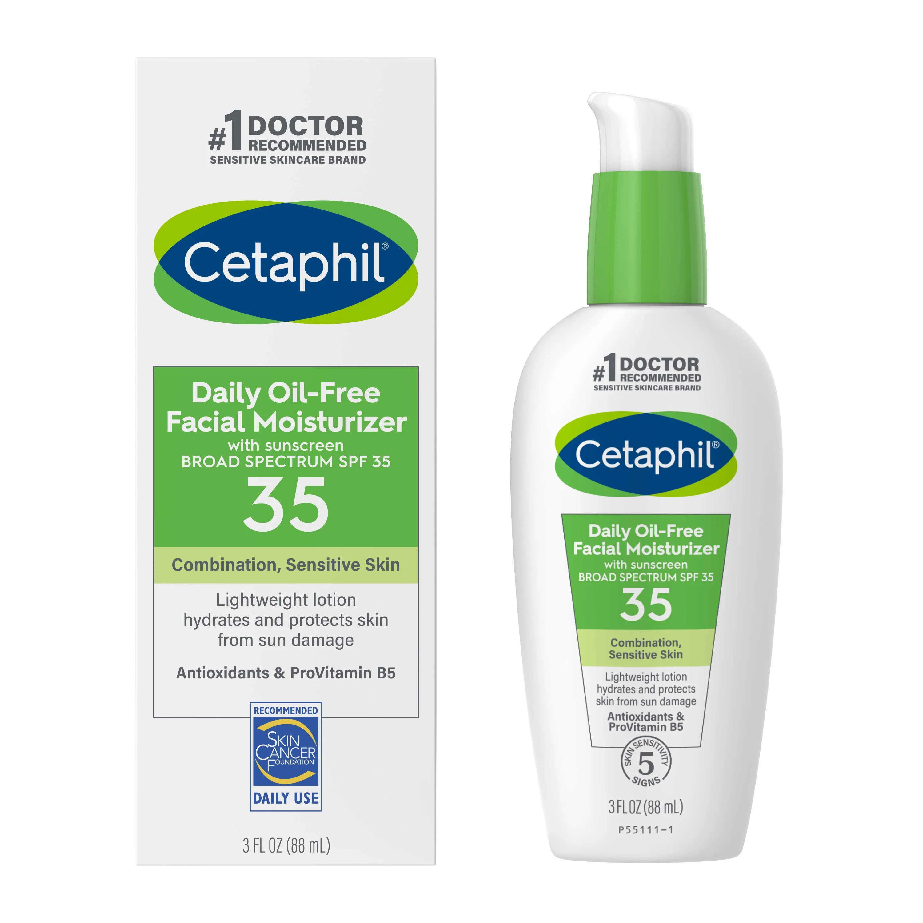 Cetaphil Daily Oil-free Facial Moisturizer with SPF 35 for Sensitive Skin, 3 oz | Walmart (US)