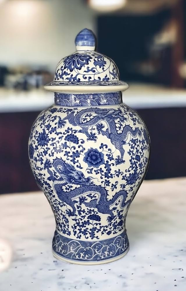 20" Classic Blue and White Porcelain Floral Temple Dragon Jar Vase, China Ming Style, Jingdezhen | Amazon (US)