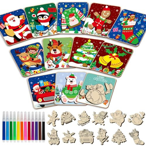 12 Pack Christmas Wooden Puzzles for Toddlers Christmas Puzzles Coloring Craft Kit for Kids Christmas Stocking Stuffers Crafts Toys Winter Xmas Party Favors Gifts Jigsaw Puzzle | Amazon (US)