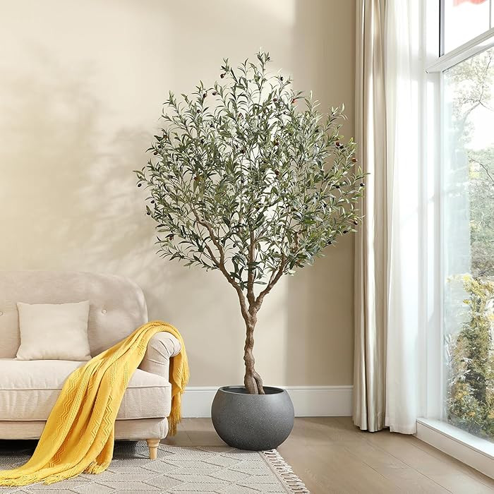 LOMANTO Olive Trees Artificial Indoor, 7Ft Artificial Olive Plants, Tall Faux Olive Tree, Fake To... | Amazon (US)