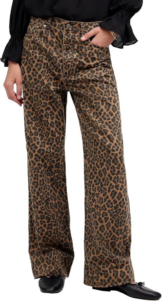 Women's Leopard Printed Jeans Full Length Mid Rise Cheetah Print Demin Baggy Pants | Amazon (US)