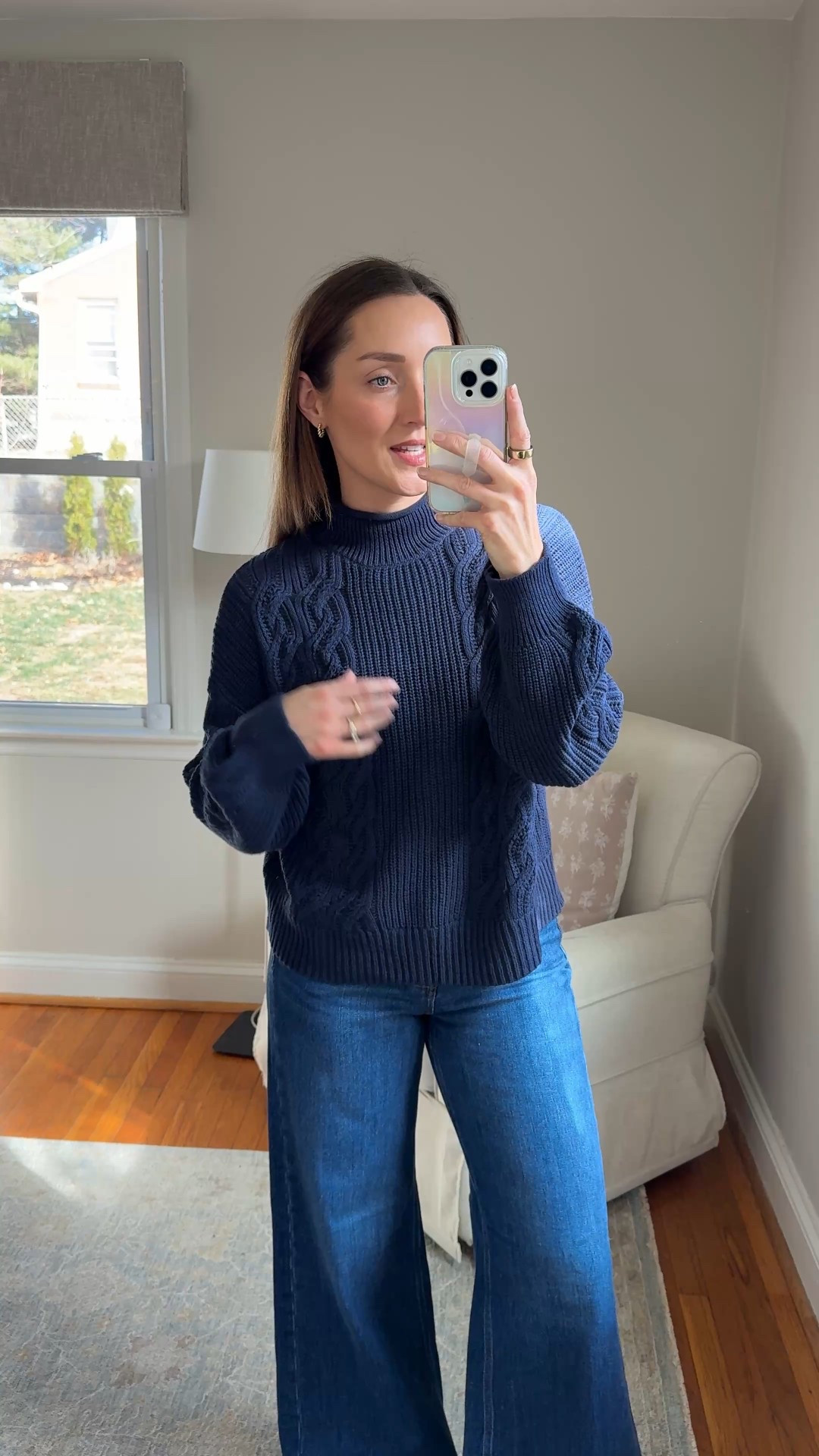 Love this cotton sweater! Wearing a small. 