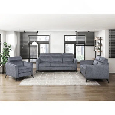 Modern Living Room Sofa Set 3Pc Sofa Loveseat Chair Dark Gray Microfiber Upholstery Comfortable Cushion Seat Black Metal Legs Contemporary Furniture | Wayfair North America