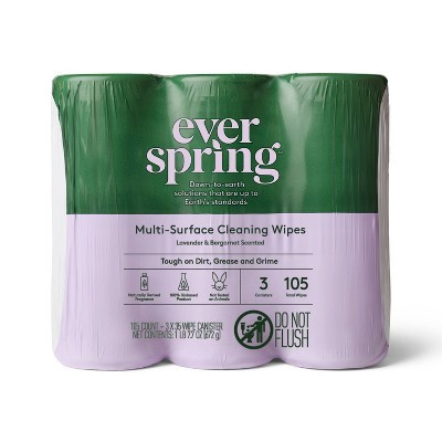 Lavender & Bergamot Multi-Surface Cleaning Wipes - 105ct/3pk - Everspring™: Plastic Canister, All-Purpose Cleaner, Non-Porous | Target