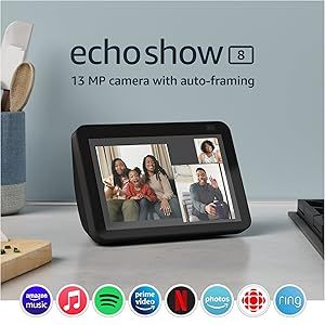Echo Show 8 (2nd Gen, 2021 release) | HD smart display with stereo speakers and Alexa | Charcoal | Amazon (US)