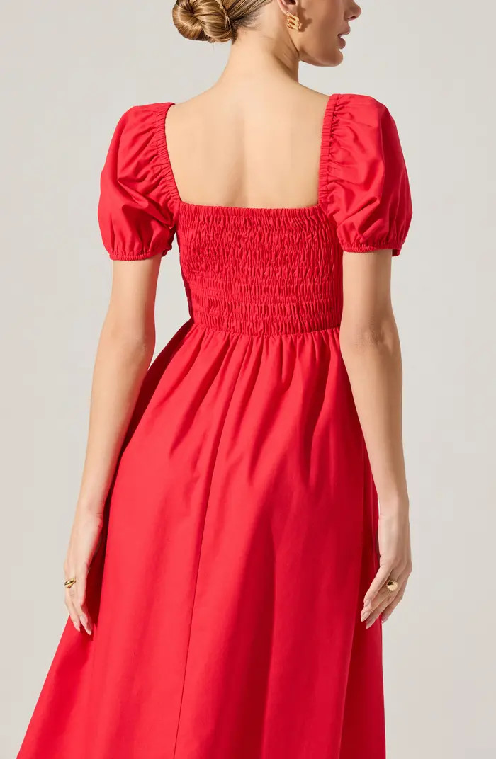 ASTR the Label Bow Detail Smock Bodice Cotton Blend Dress | Nordstrom | Nordstrom