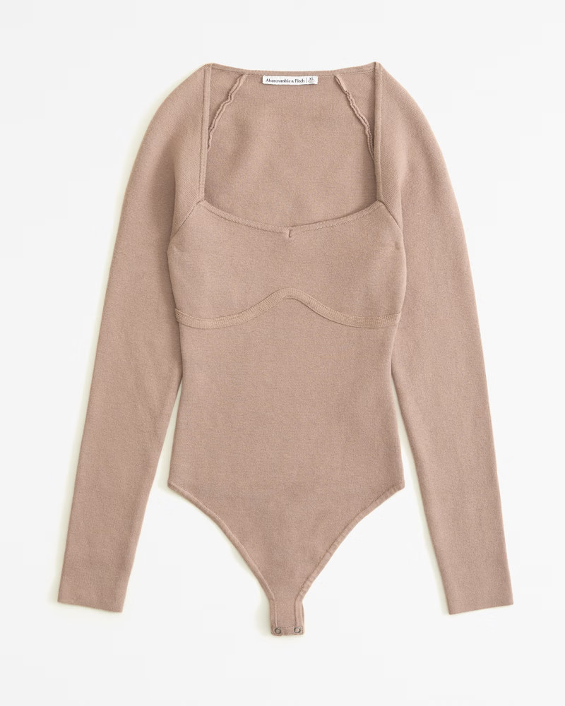 Long-Sleeve Sweetheart Sweater Bodysuit | Abercrombie & Fitch (US)